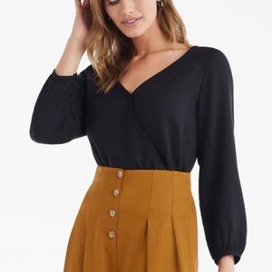 VETTA The Gathered Sleeve Wrap Top Black